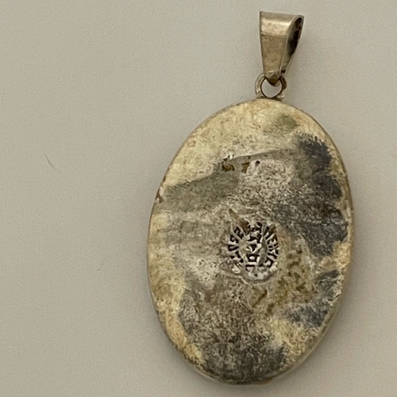 Vintage Mexican Sterling Silver Dried Flowers Amber Resin Pendant - Picture 11 of 11